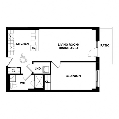 Floor plan for 1 bed, 1 bath, 1000 sqft
