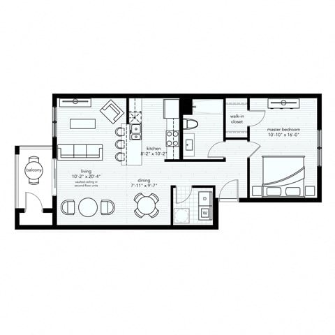 Floor plan for 1 bed, 1 bath, 875 sqft