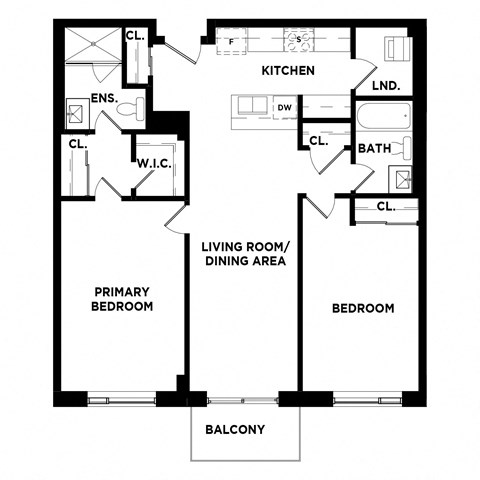 Floor plan for 2 beds, 2 baths, 1129 sqft