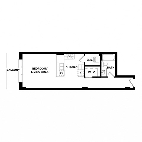 Floor plan for studio, 1 bath, 533 sqft