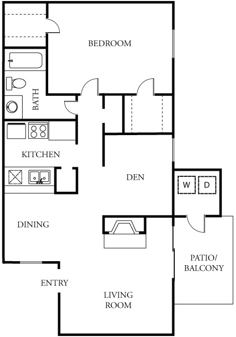 Floor plan for 2 beds, 1 bath, 784 sqft