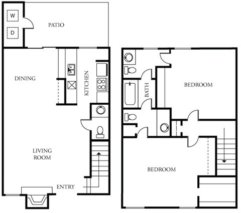 Floor plan for 2 beds, 2 baths, 1114 sqft