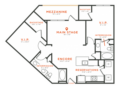 Floor plan for 2 beds, 2 baths, 1118 sqft