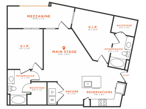 Floor plan for 2 beds, 2 baths, 1060 sqft