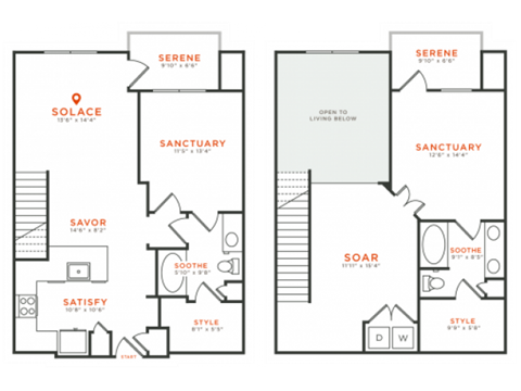 Floor plan for 2 beds, 2 baths, 1425 sqft