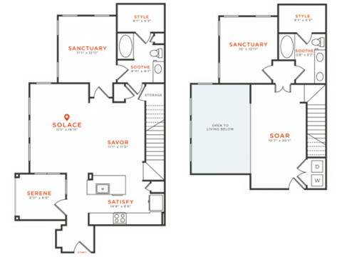 Floor plan for 2 beds, 2 baths, 1581 sqft