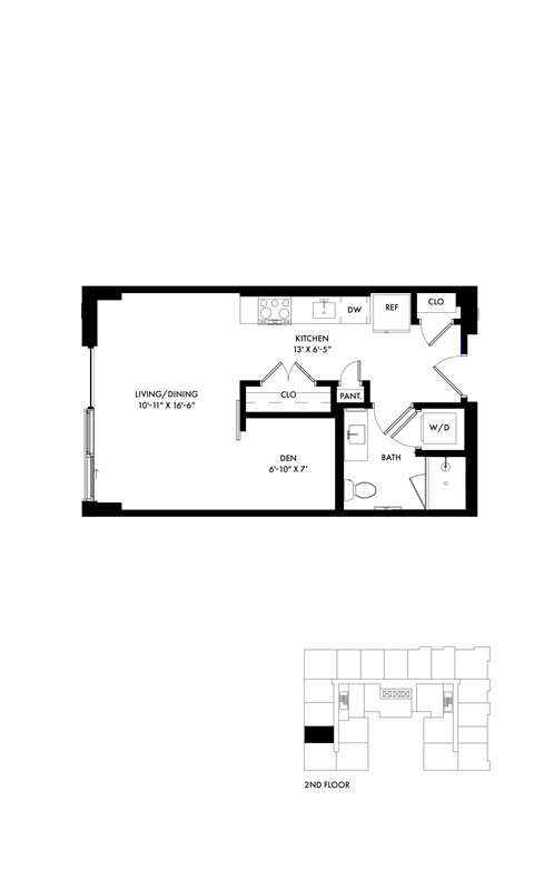 Floor plan for studio, 1 bath, 501 sqft