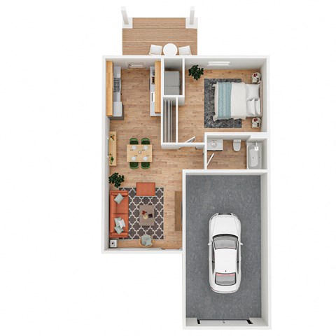 Floor plan for 1 bed, 1 bath, 688 sqft