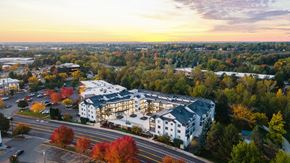 Boise apartment for rent - an aerial view of an apartment building in the city at River Walk Apartments, Boise, 83702