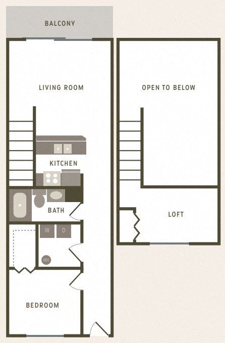 Floor plan for 1 bed, 1 bath, 754 sqft