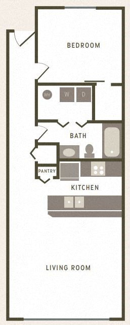 Floor plan for 1 bed, 1 bath, 604 sqft
