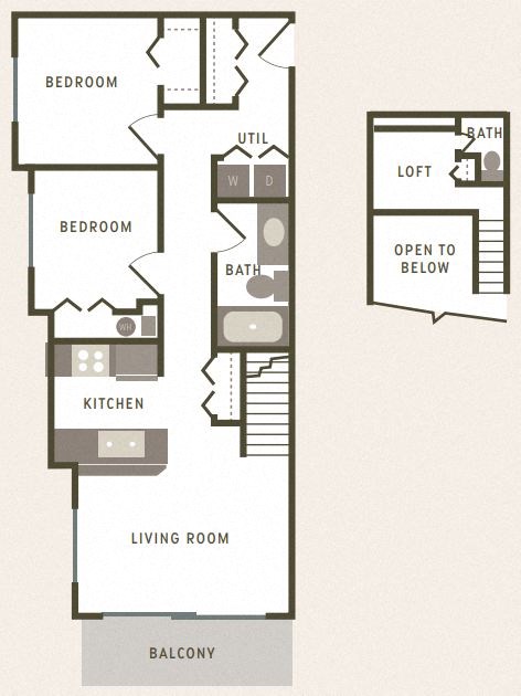 Floor plan for 2 beds, 2 baths, 1125 sqft