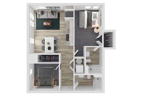 Floor plan for 2 beds, 2 baths, 1011 sqft
