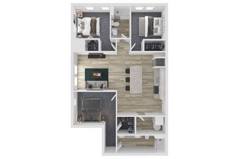 Floor plan for 3 beds, 2 baths, 1259 sqft