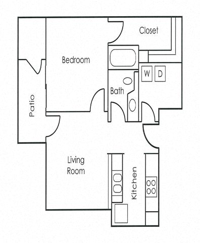 Floor plan for 1 bed, 1 bath, 610 sqft