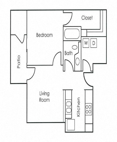 Floor plan for 1 bed, 1 bath, 610 sqft