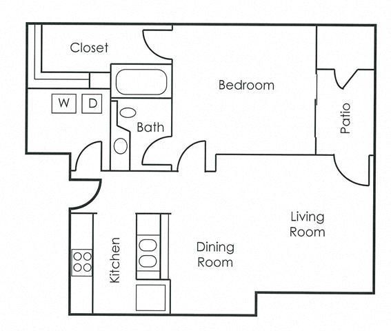 Floor plan for 1 bed, 1 bath, 720 sqft