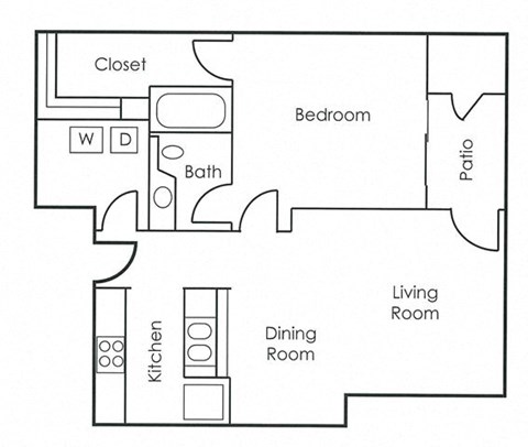 Floor plan for 1 bed, 1 bath, 720 sqft