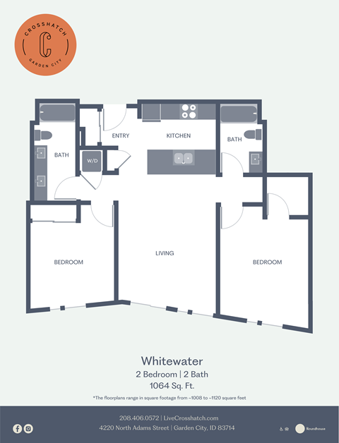 Floor plan for 2 beds, 2 baths, 1120 sqft