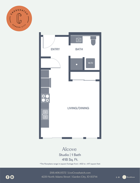 Floor plan for studio, 1 bath, 451 sqft