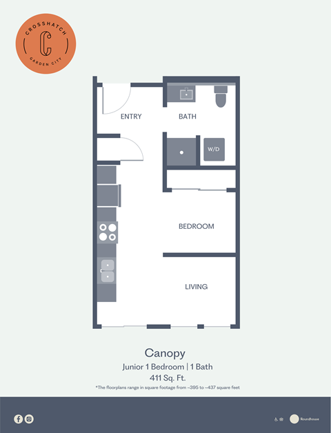 Floor plan for studio, 1 bath, 415 sqft