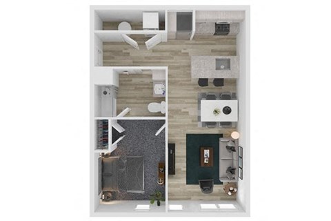 Floor plan for 1 bed, 1 bath, 777 sqft