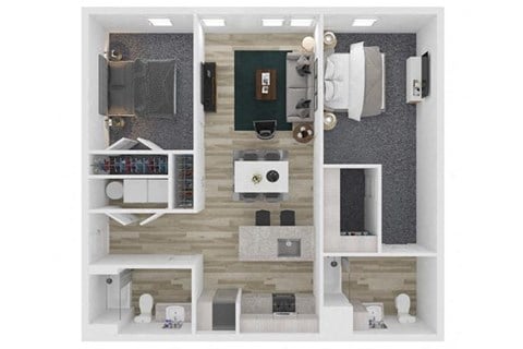 Floor plan for 2 beds, 2 baths, 1141 sqft
