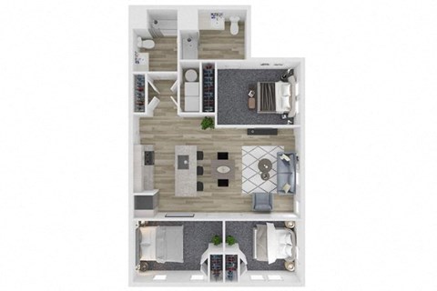 Floor plan for 3 beds, 2 baths, 1247 sqft