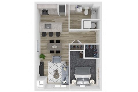 Floor plan for 1 bed, 1 bath, 802 sqft