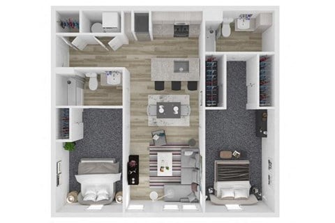 Floor plan for 2 beds, 2 baths, 1141 sqft