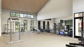 Meridian apartment for rent - a rendering of a fitness center with weights and other exercise equipment