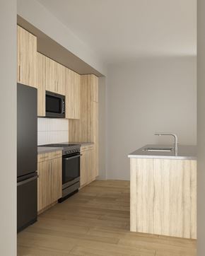 Meridian apartment for rent - a kitchen with wooden cabinets and a wooden floor