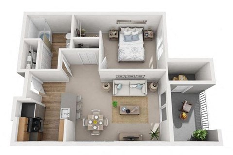 Floor plan for 1 bed, 1 bath, 640 sqft