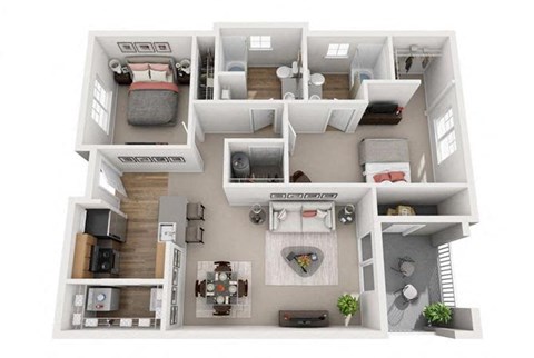 Floor plan for 2 beds, 2 baths, 950 sqft