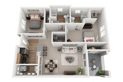 Floor plan for 2 beds, 2 baths, 960 sqft