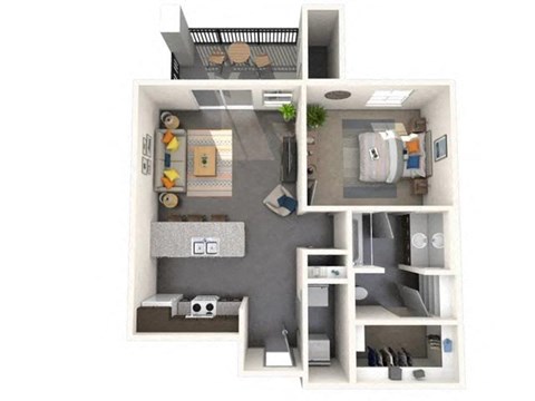 Floor plan for 1 bed, 1 bath, 724 sqft