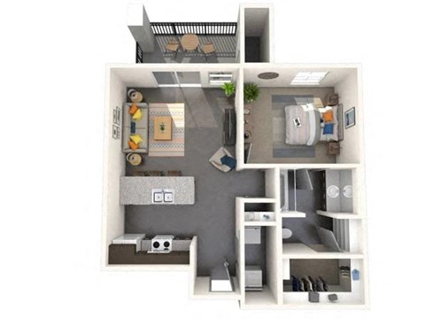 Floor plan for 1 bed, 1 bath, 687 sqft