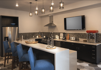 Resident lounge with demo kitchen
