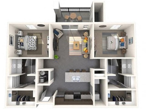 Floor plan for 2 beds, 2 baths, 1046 sqft