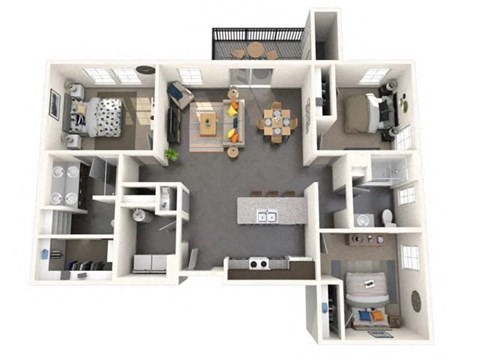 Floor plan for 3 beds, 2 baths, 1232 sqft