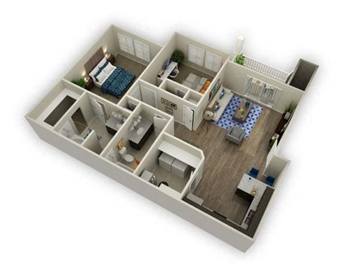 Floor plan for 2 beds, 2 baths, 978 sqft