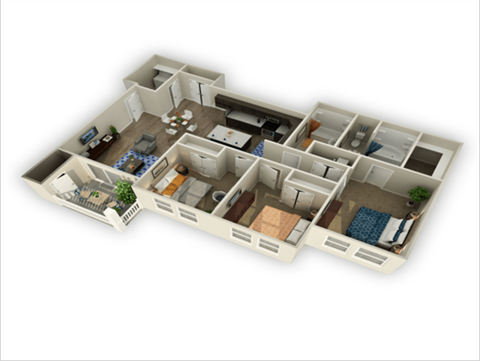 Floor plan for 3 beds, 2 baths, 1185 sqft