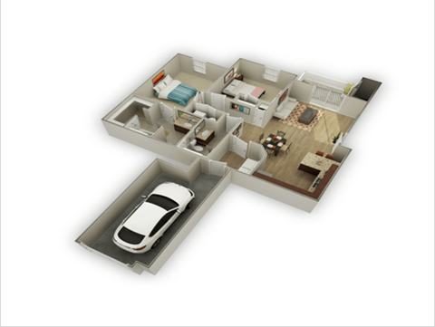 Floor plan for 2 beds, 2 baths, 987 sqft
