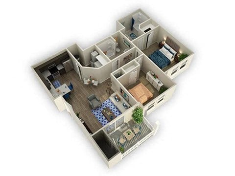 Floor plan for 2 beds, 2 baths, 938 sqft