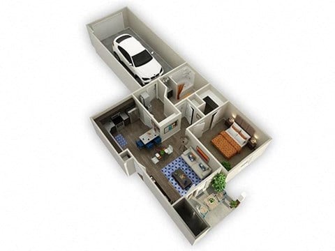 Floor plan for 1 bed, 1 bath, 729 sqft