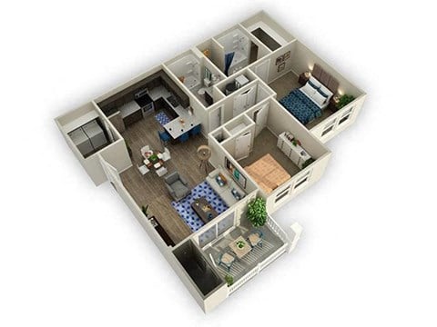 Floor plan for 2 beds, 2 baths, 978 sqft