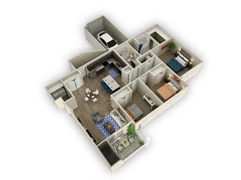 Floor plan for 3 beds, 2 baths, 1237 sqft