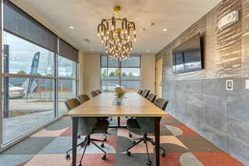 Coworking lounge with private offices and conference rooms