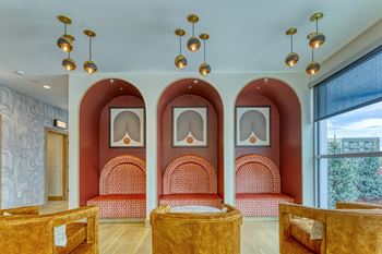 Coworking lounge with private offices and conference rooms