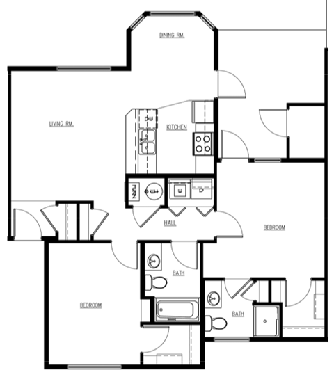 Floor plan for 2 beds, 2 baths, 994 sqft